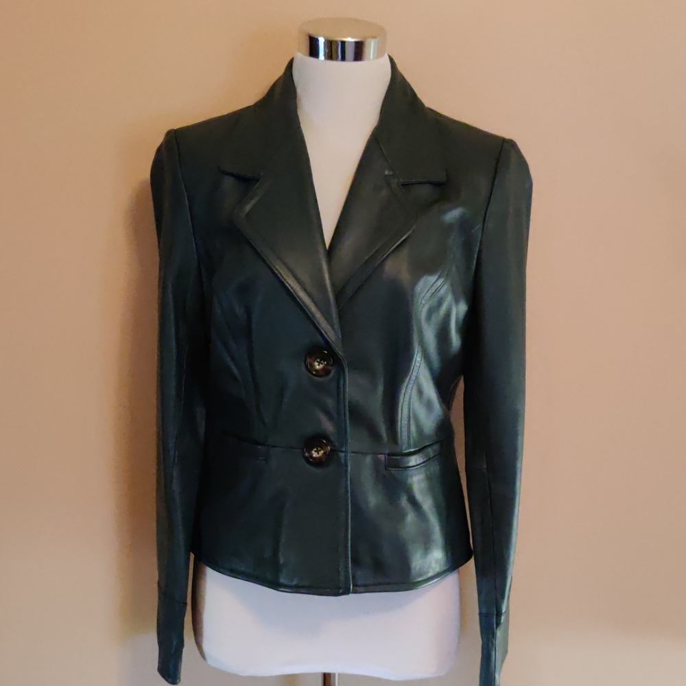 Deep green leather blazer